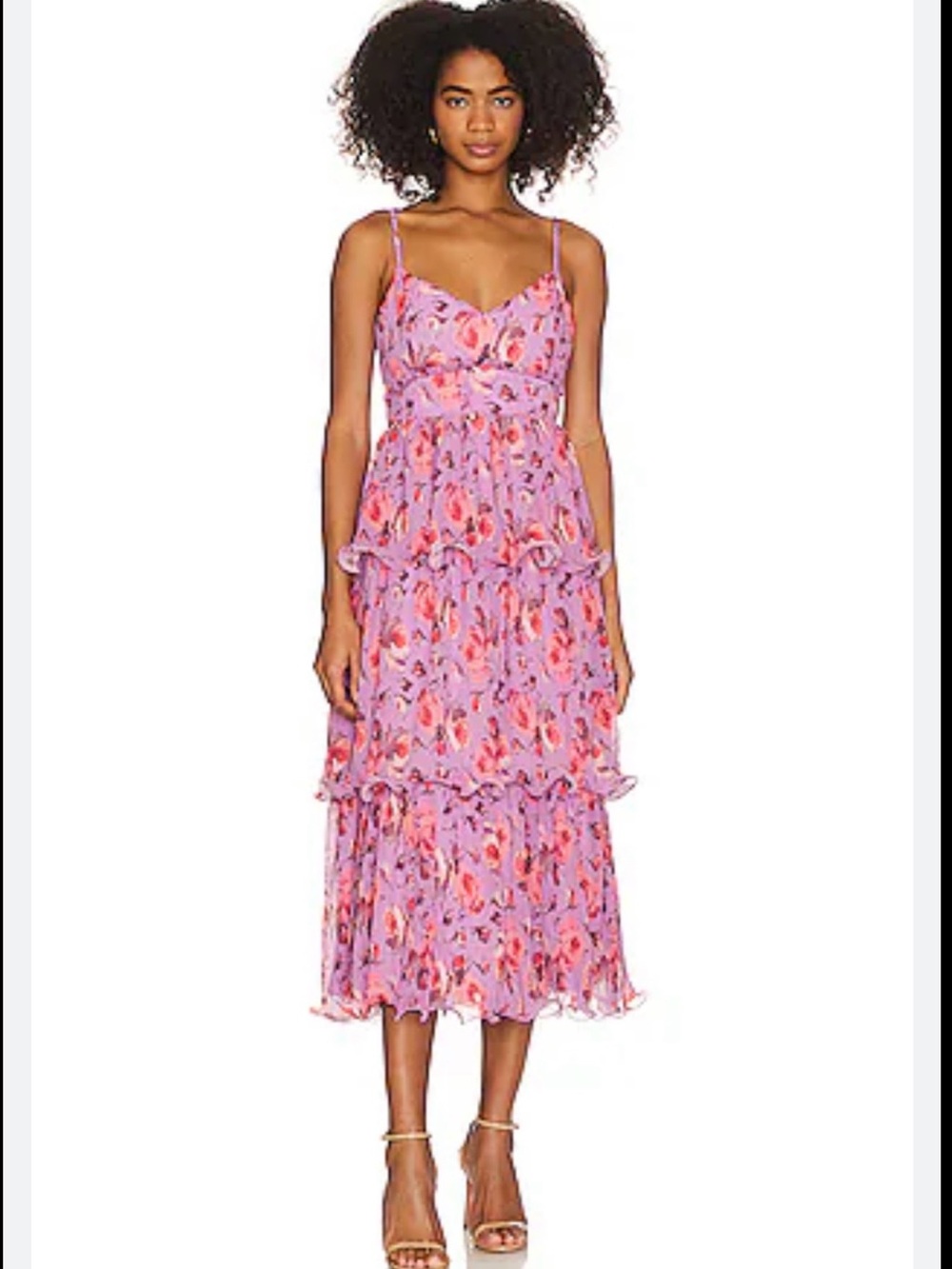Likely Adriana Floral Tiered Midi Dress NWT Size 6 Pink Purple Ruffle Peplum
